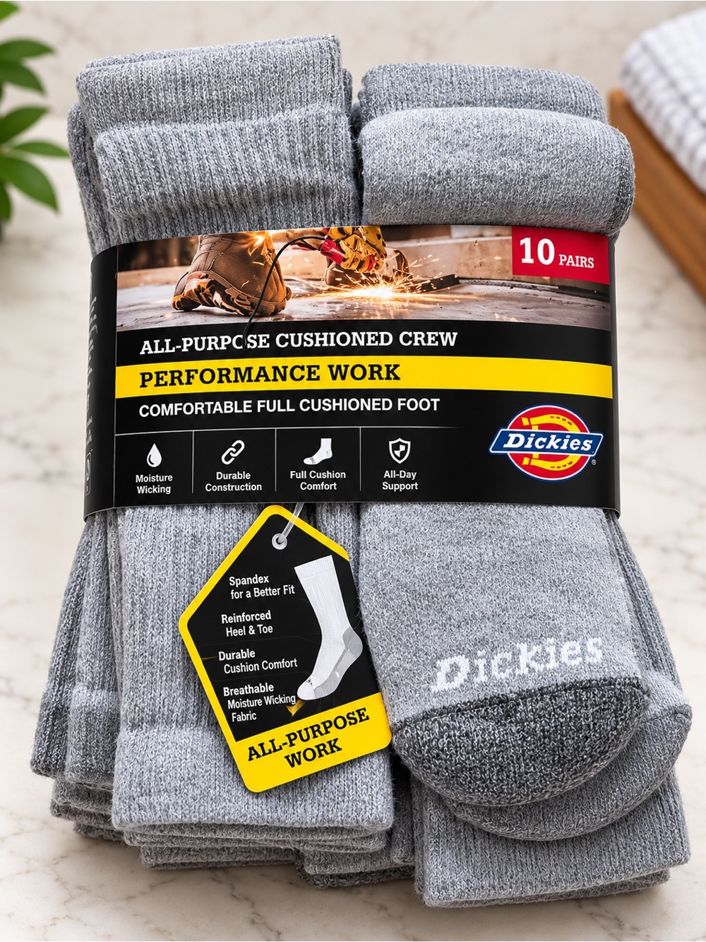 Dickies Gray Men’s Cushioned Crew Work Socks - Pack